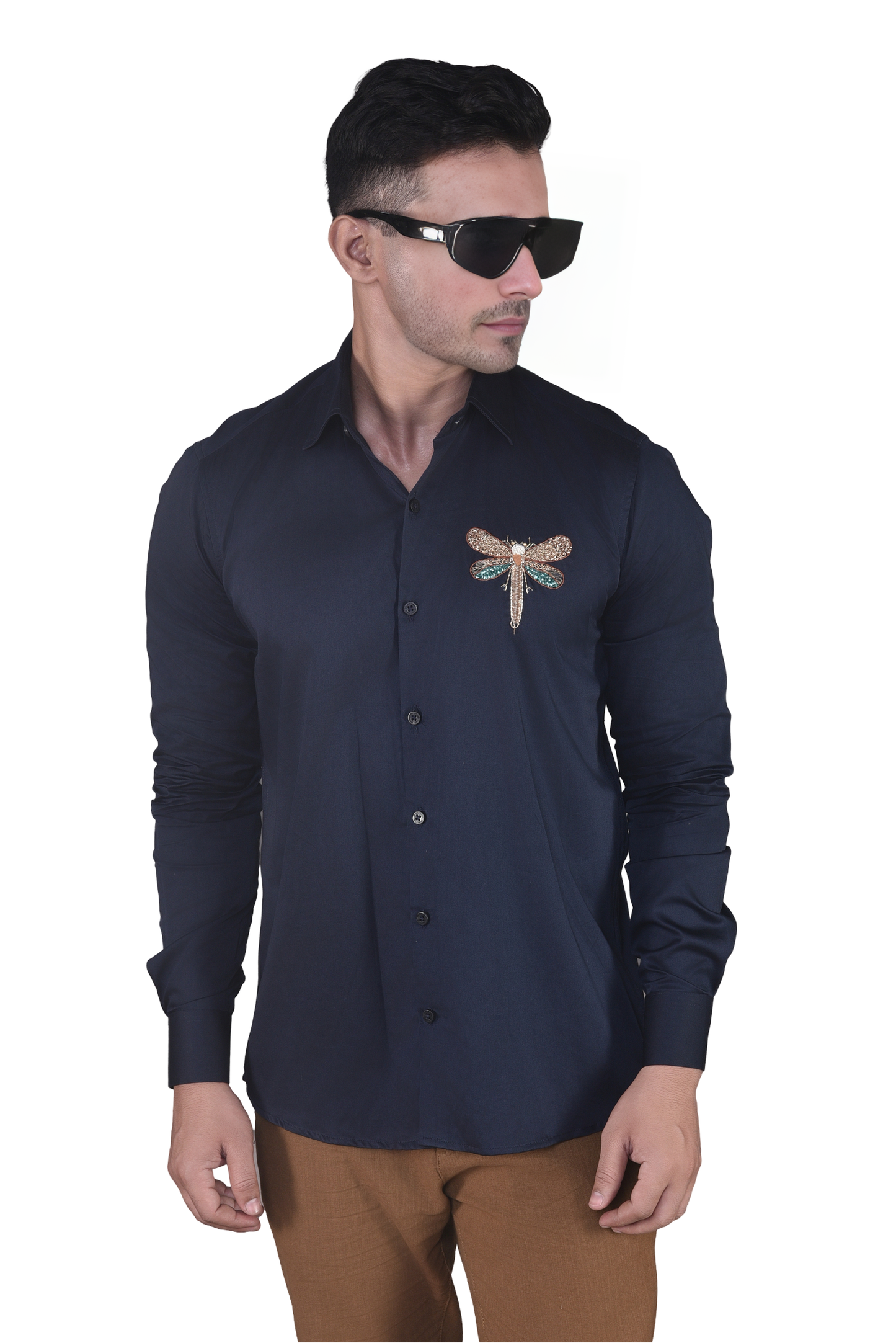 DRAGON FLY MULTICOLOURED EMBROIDERED IN NAVY BLUE SHIRT