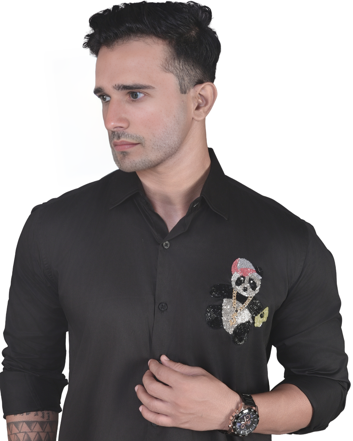 HAND MADE EMBROIDERY PANDA DESIGNED IN BLACK