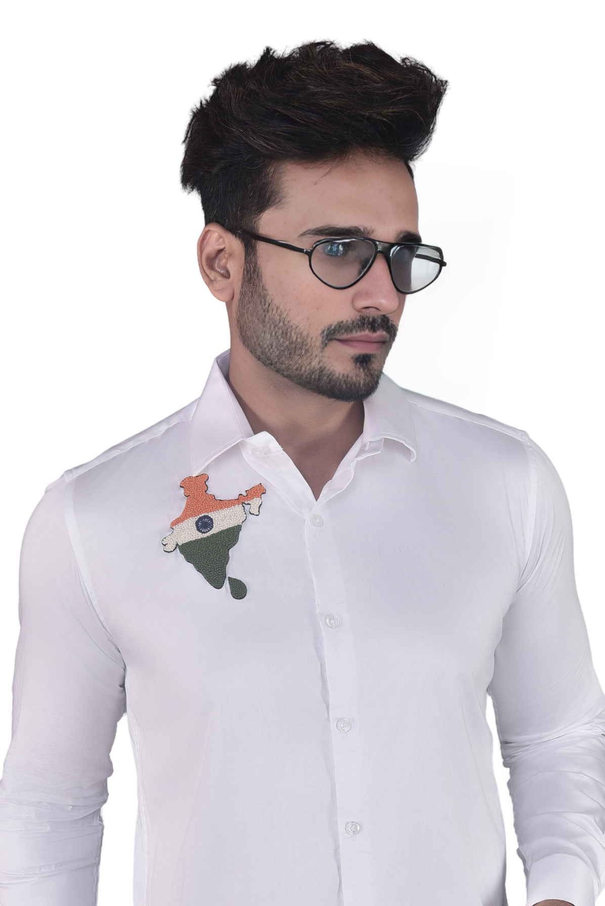 INDIA EMBROIDERED ON A WHITE SHIRT