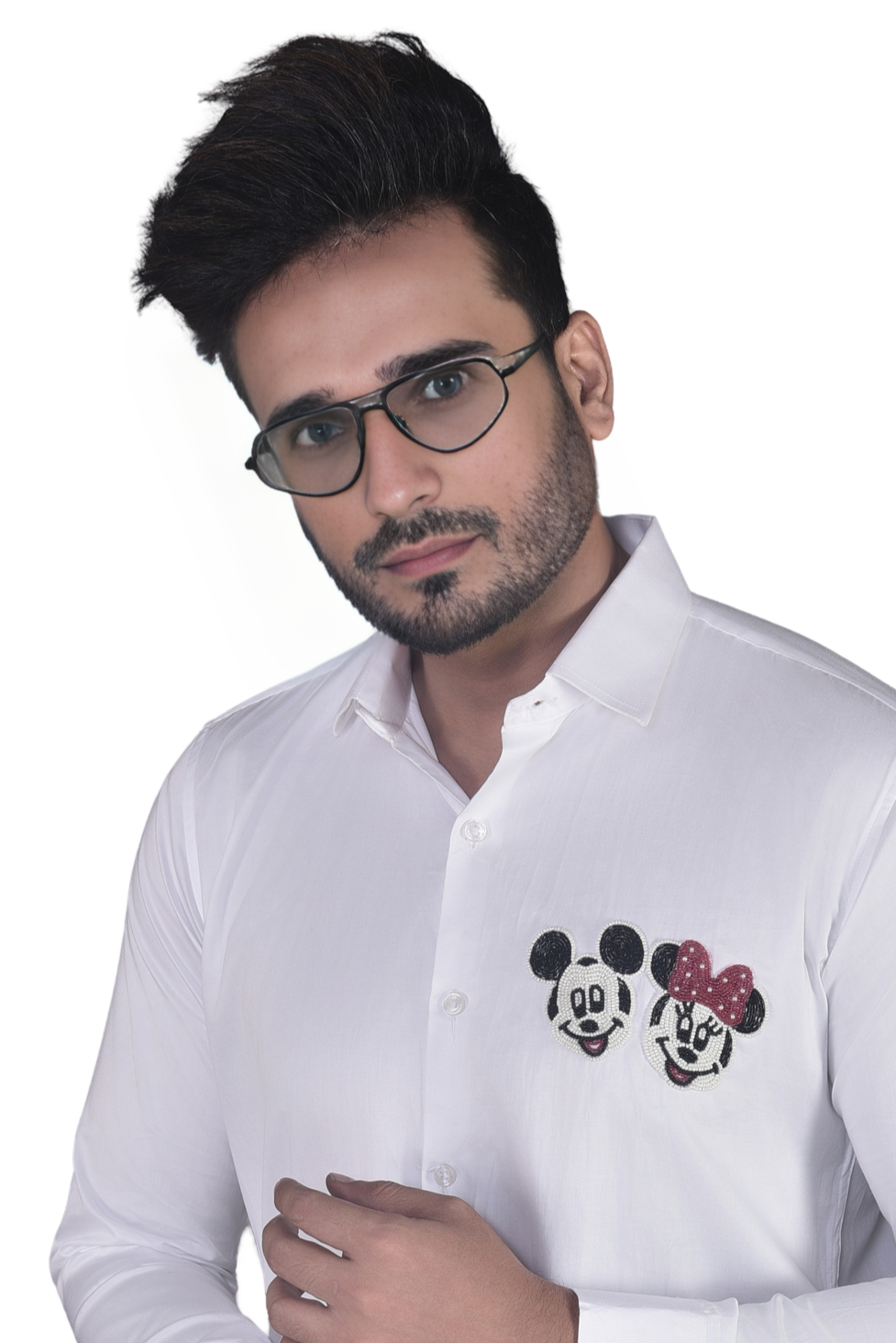 Colourful Mickey Minnie embroidered on a shirt