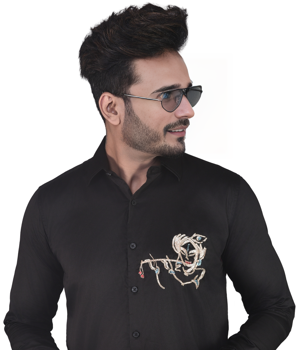 LORD KRISHNA IDOL HAND EMBROIDERED ON A SHIRT