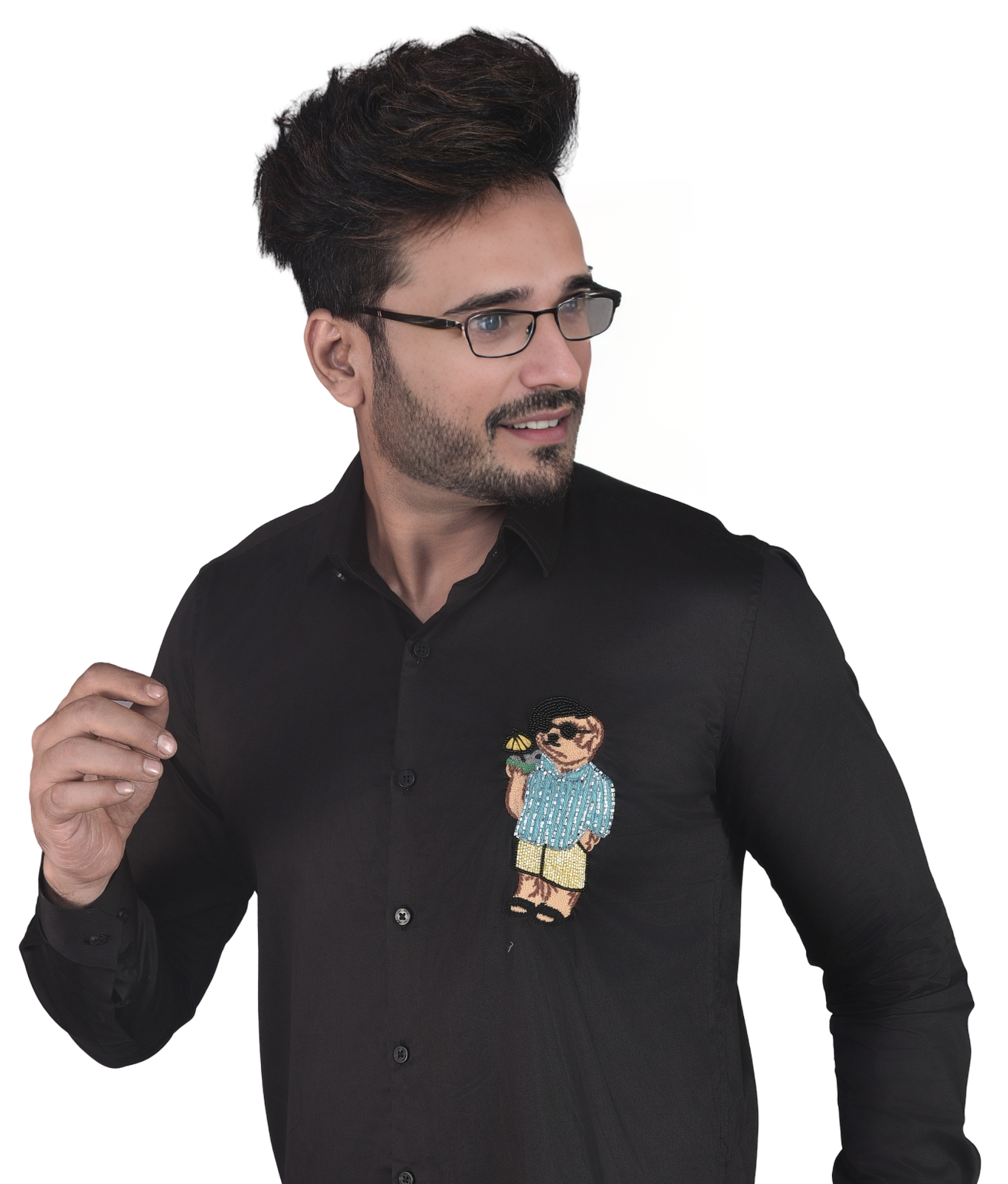 COOL MAN EMBROIDERED ON A BLACK SHIRT