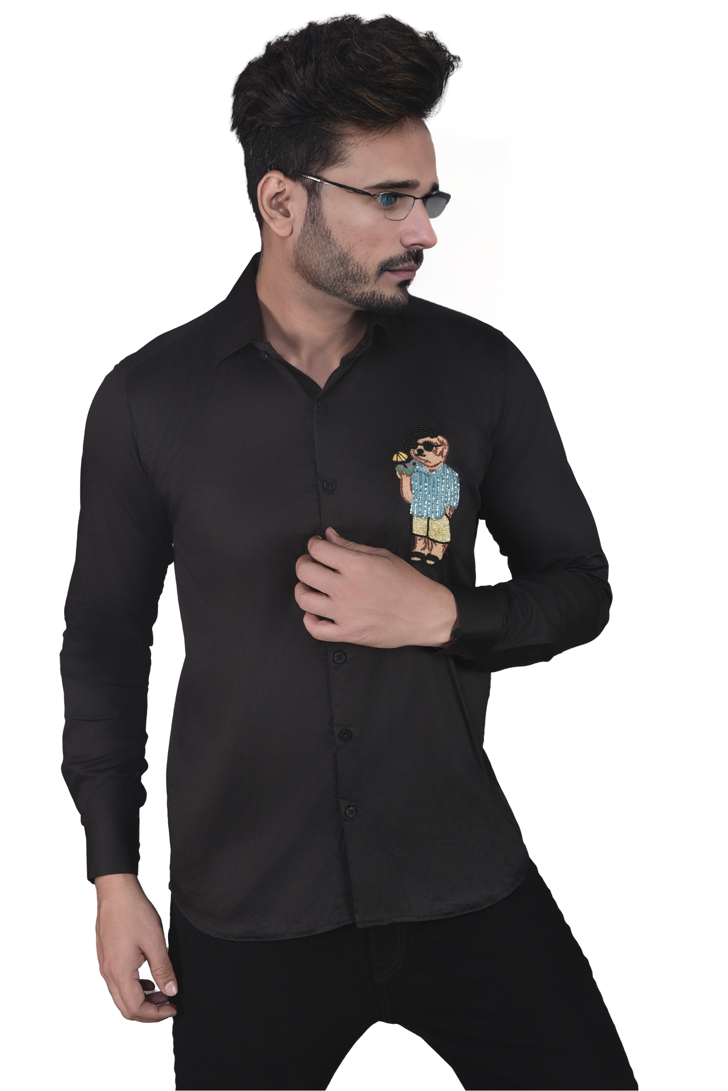 COOL MAN EMBROIDERED ON A BLACK SHIRT
