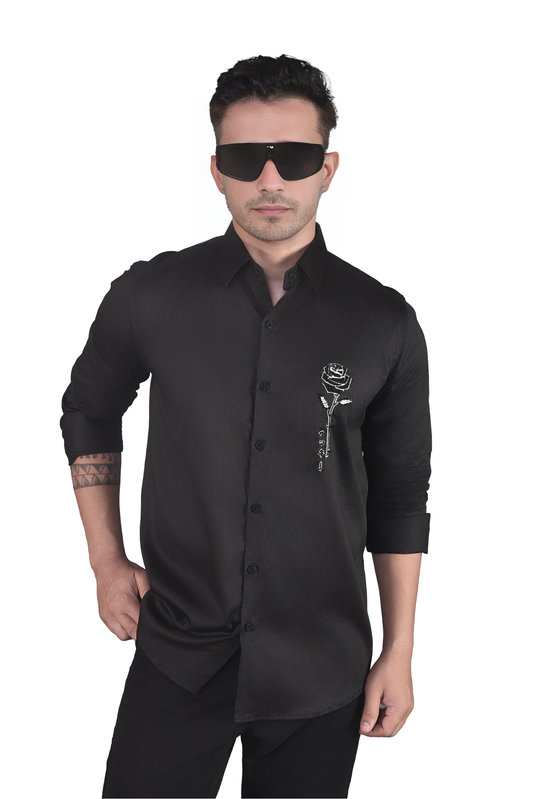 BLACK ROSE EMBROIDERY ON SHIRT