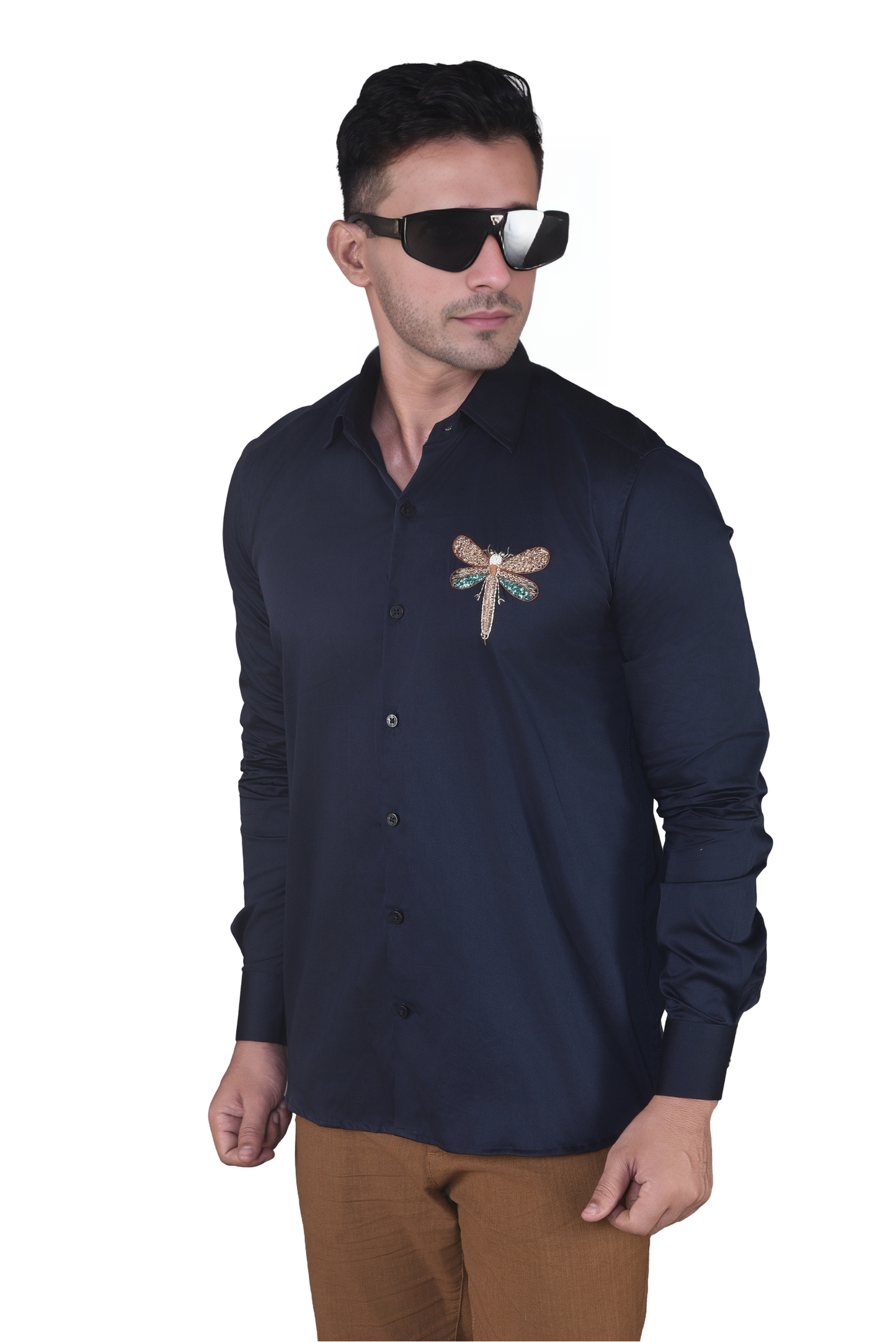 DRAGON FLY MULTICOLOURED EMBROIDERED IN NAVY BLUE SHIRT