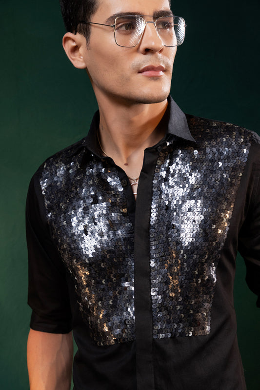 "BLACK SEQUINNED SHIRT"