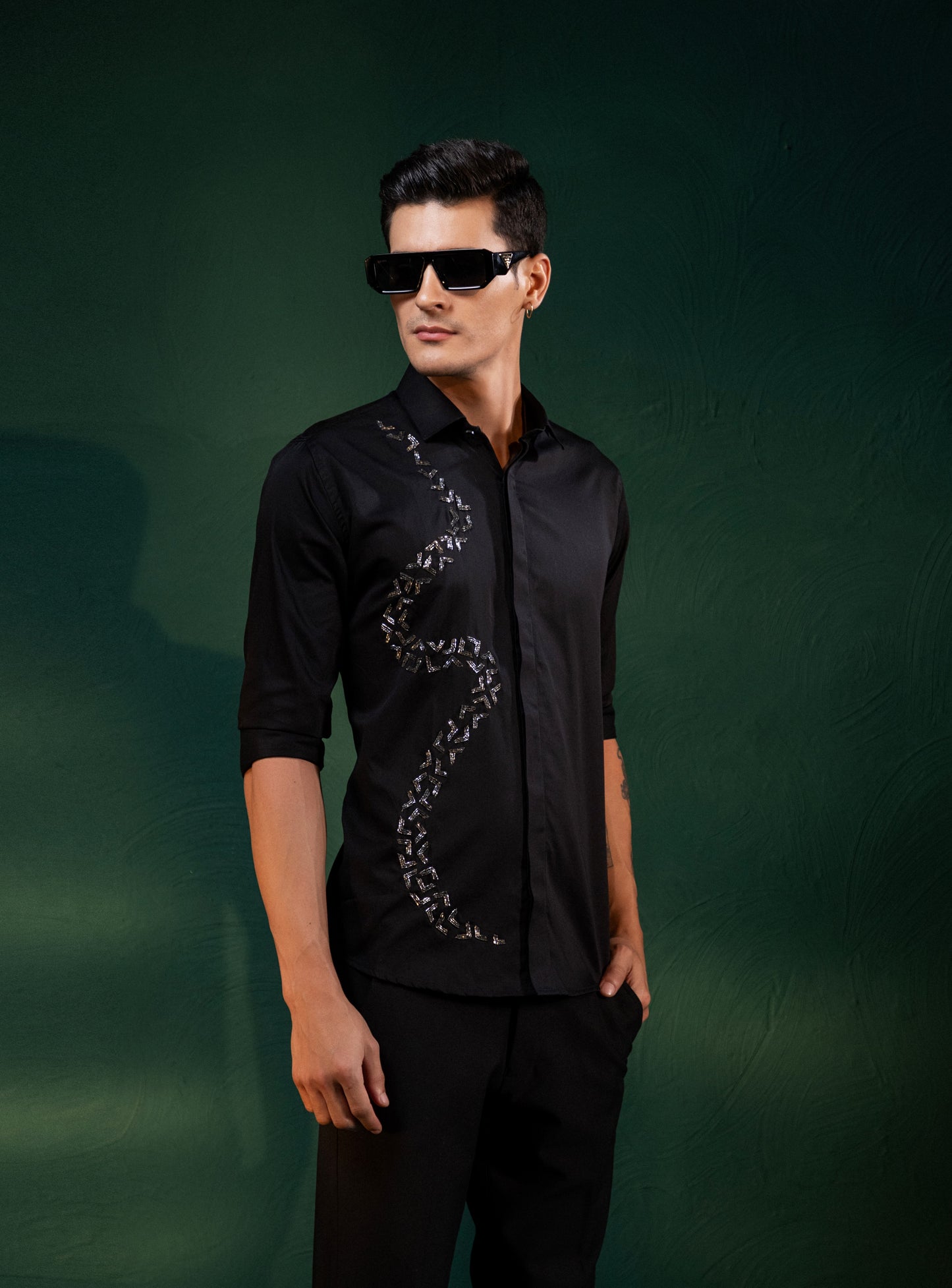 "V SHAPED EMBROIDERY ON A SHIRT"