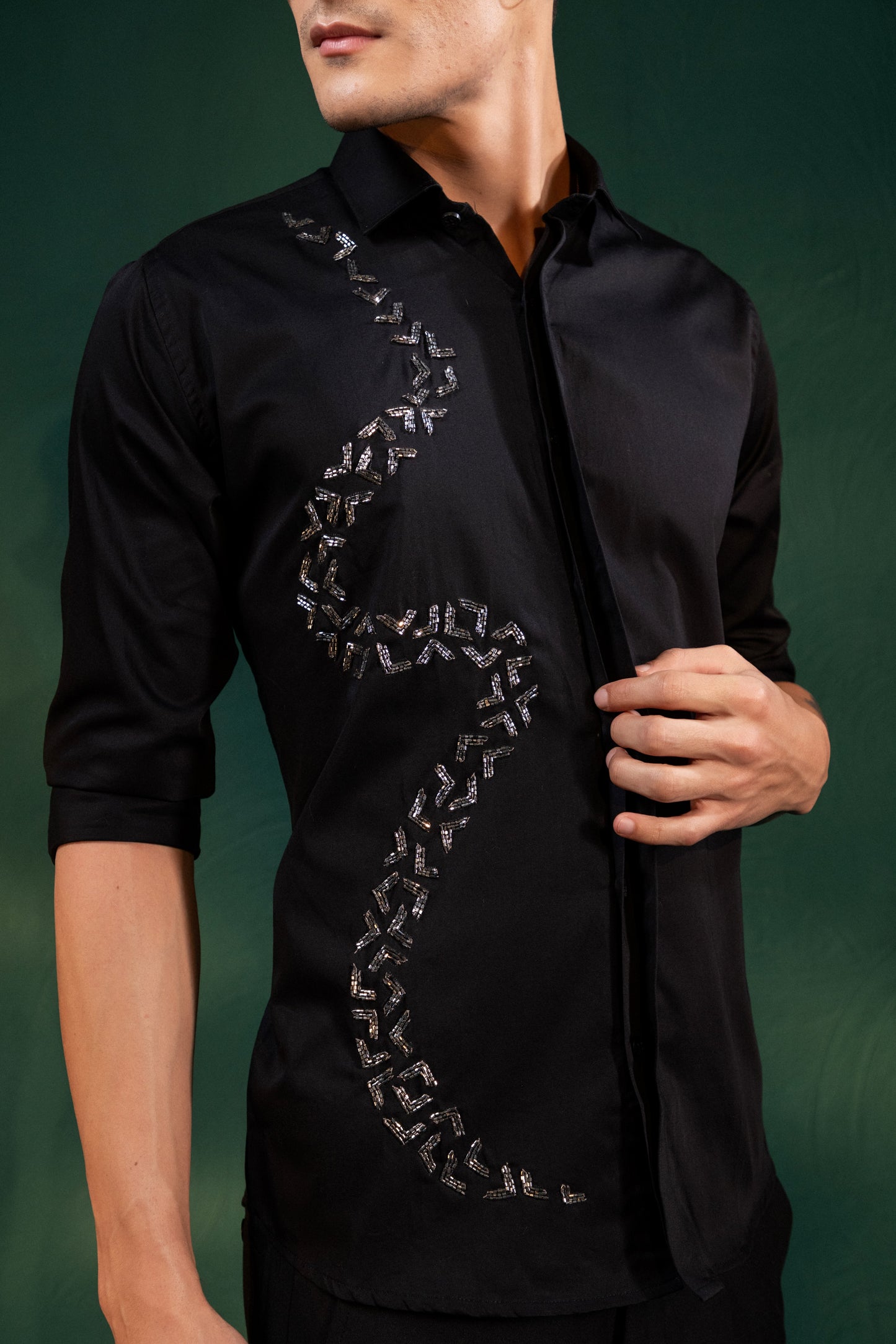 "V SHAPED EMBROIDERY ON A SHIRT"