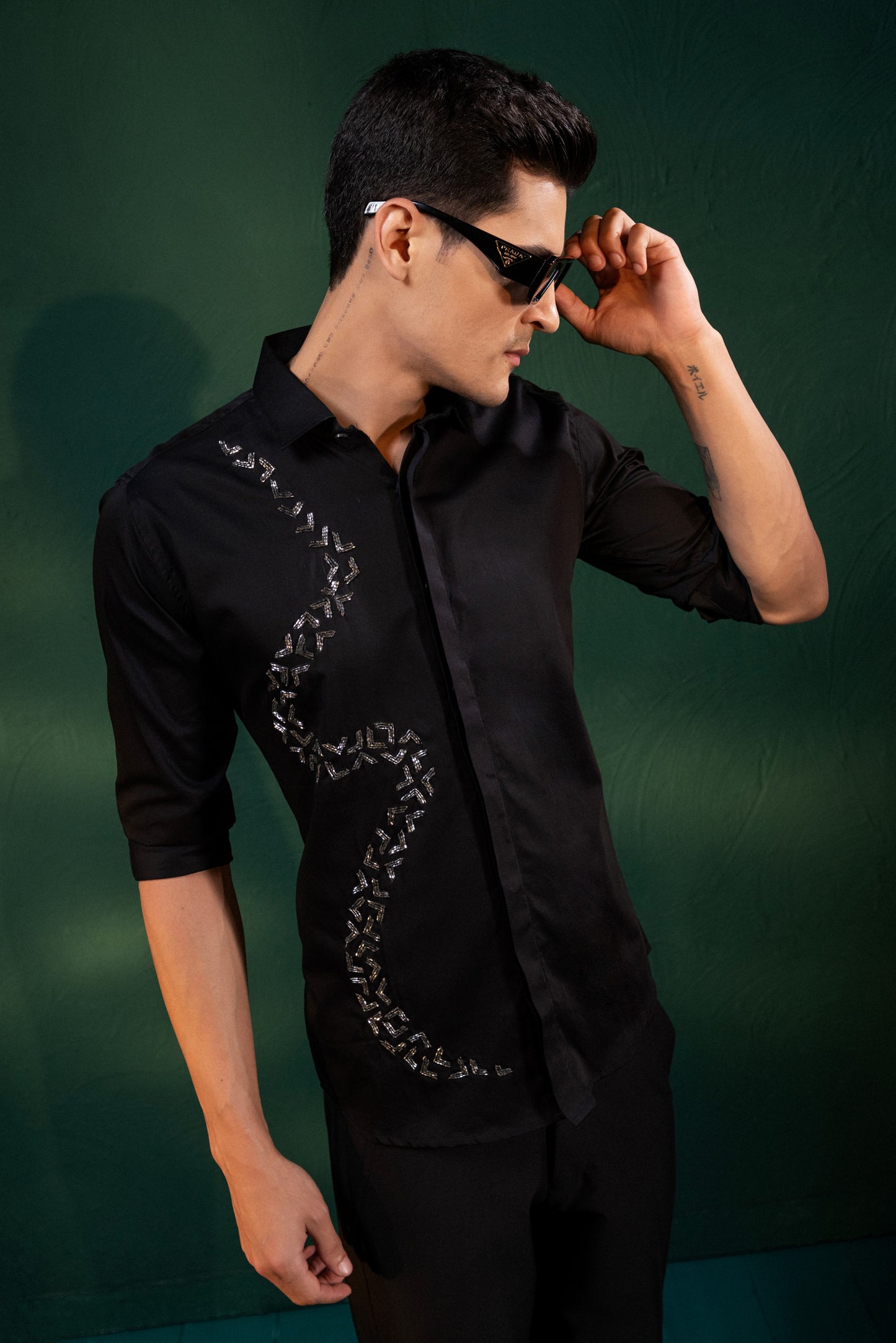"V SHAPED EMBROIDERY ON A SHIRT"