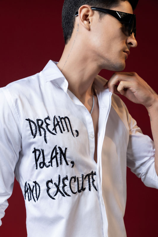 "DREAM PLAN AND EXECUTE" hand embroidered beautifully