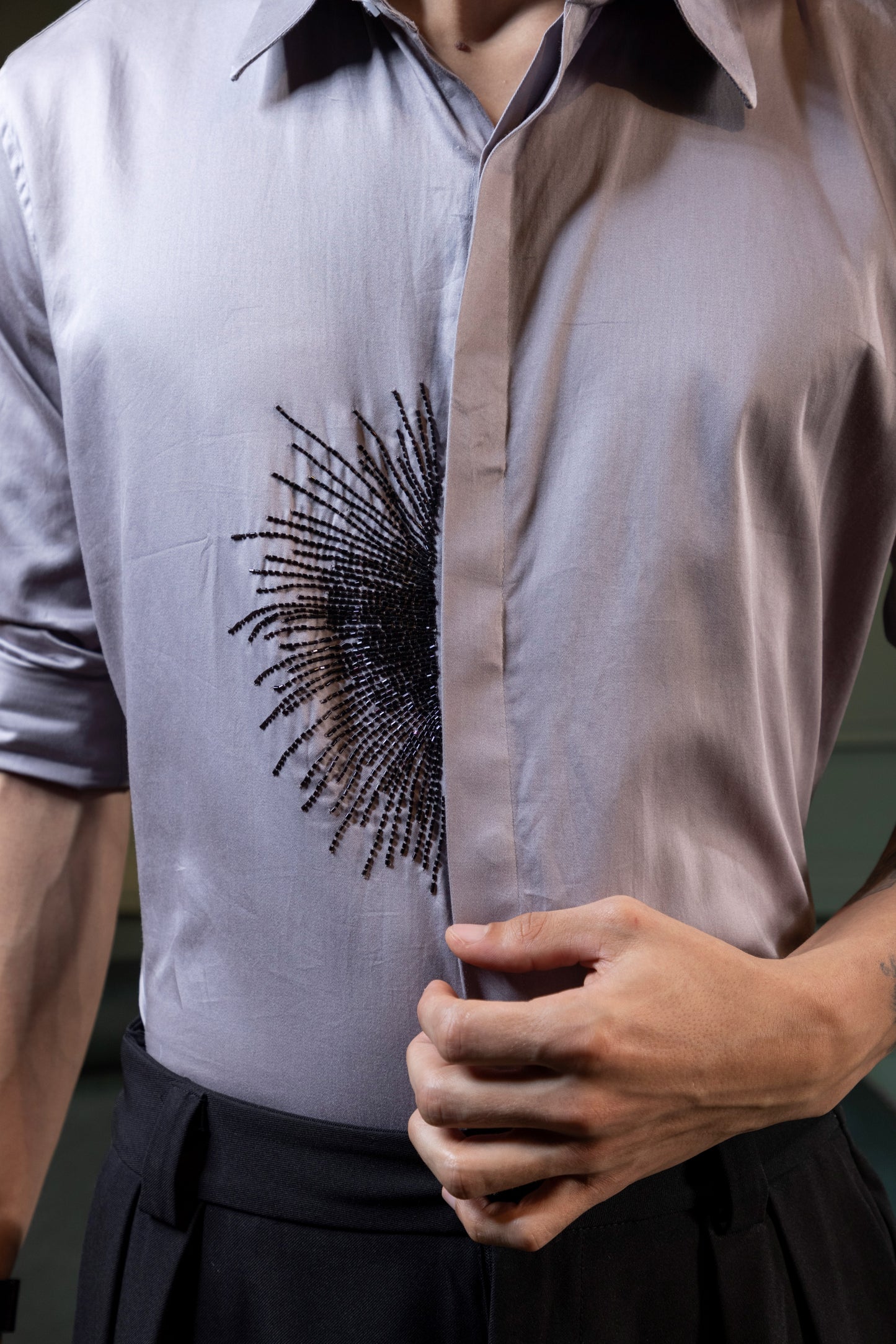 HAND MADE EMBROIDERY BLACK LINED PARTY WEAR