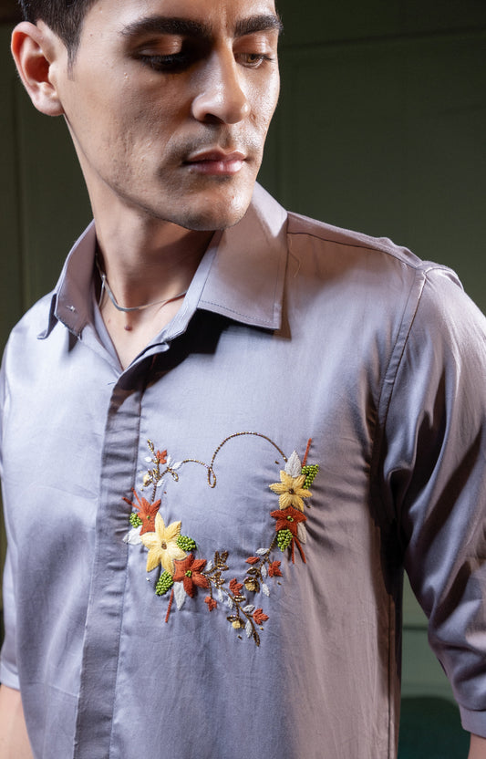 "HEART WITH FLOWERS" EMBROIDERED ON A SHIRT