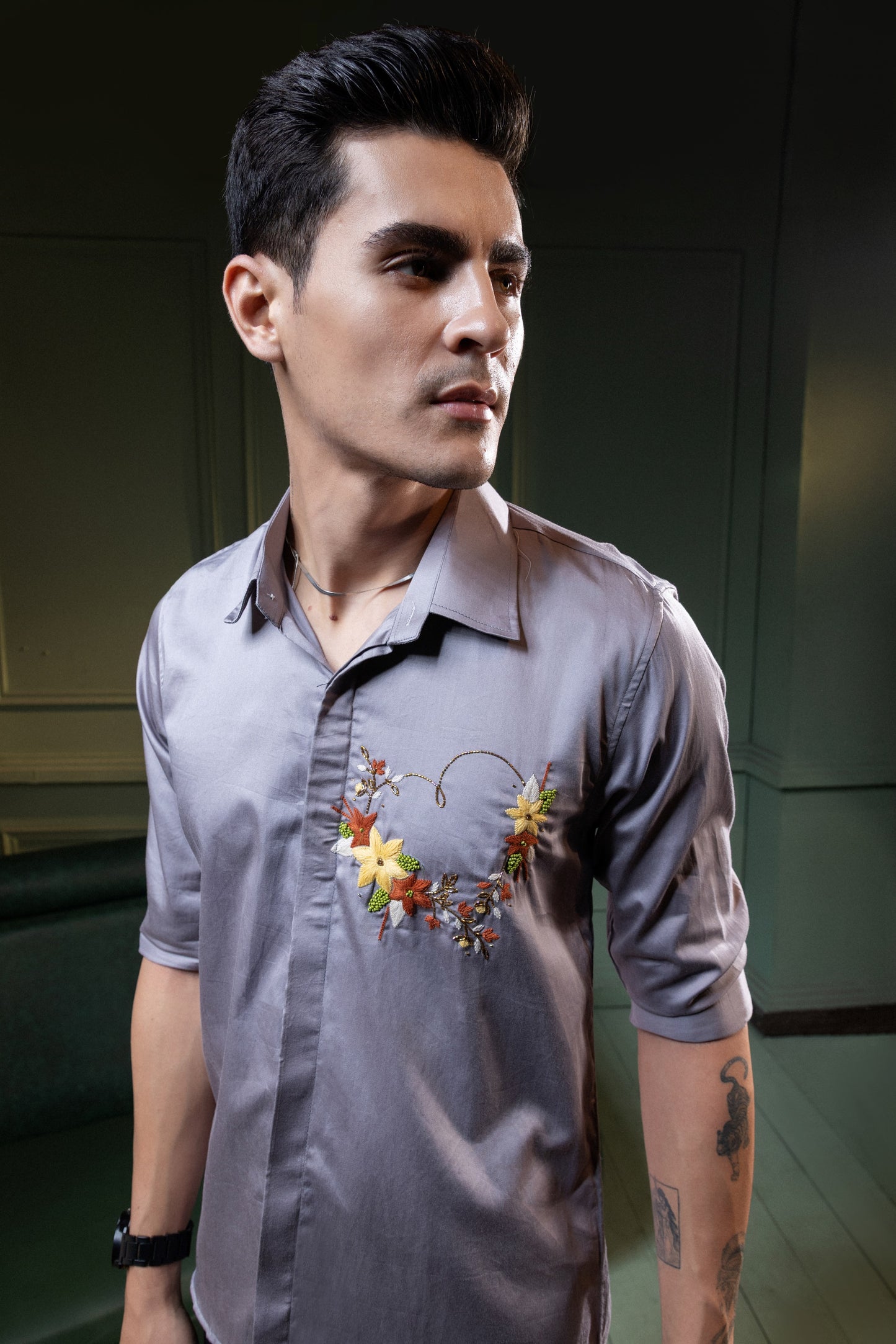 "HEART WITH FLOWERS" EMBROIDERED ON A SHIRT