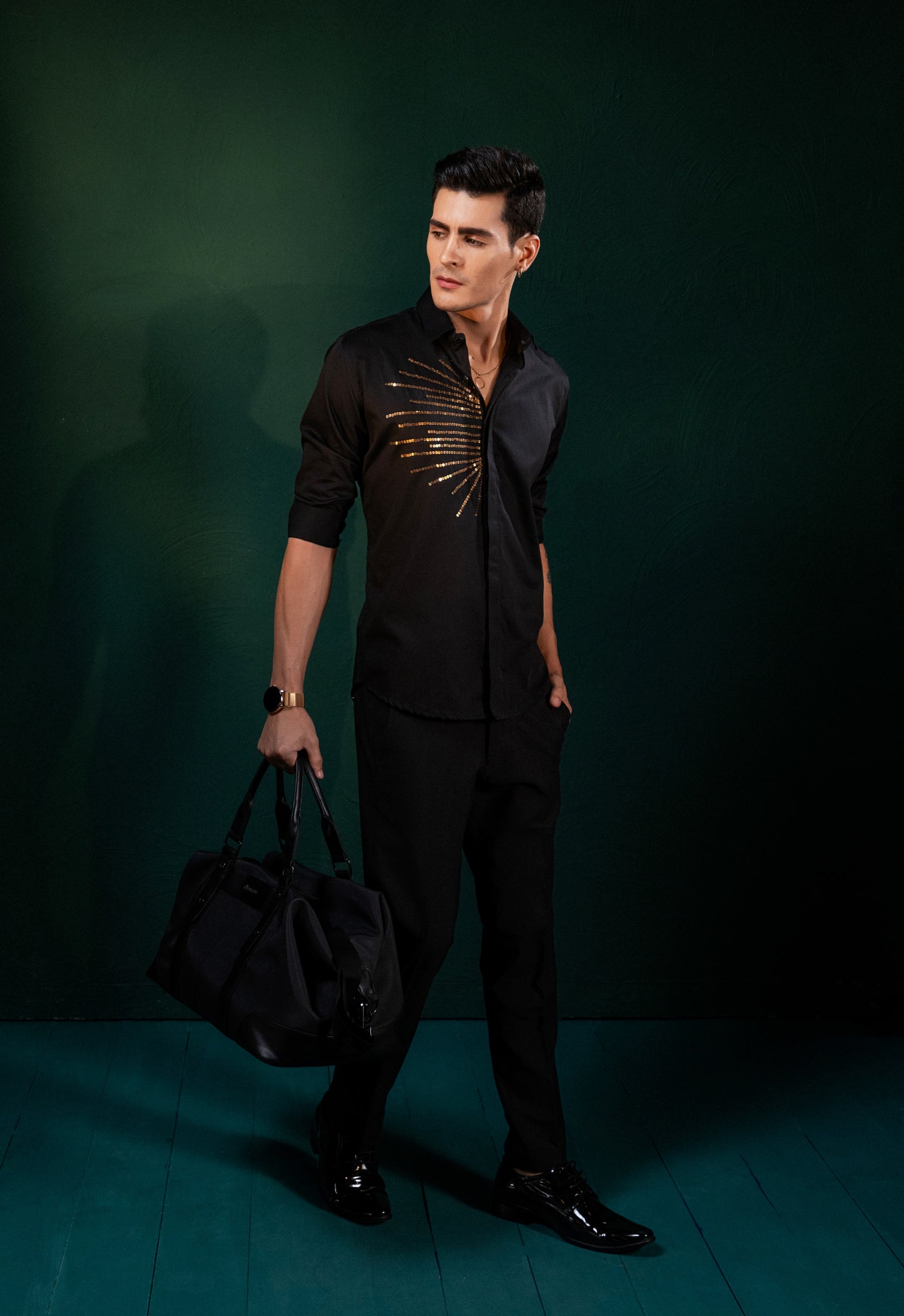 "LINE PATTERN" EMBROIDERED ON A BLACK SHIRT