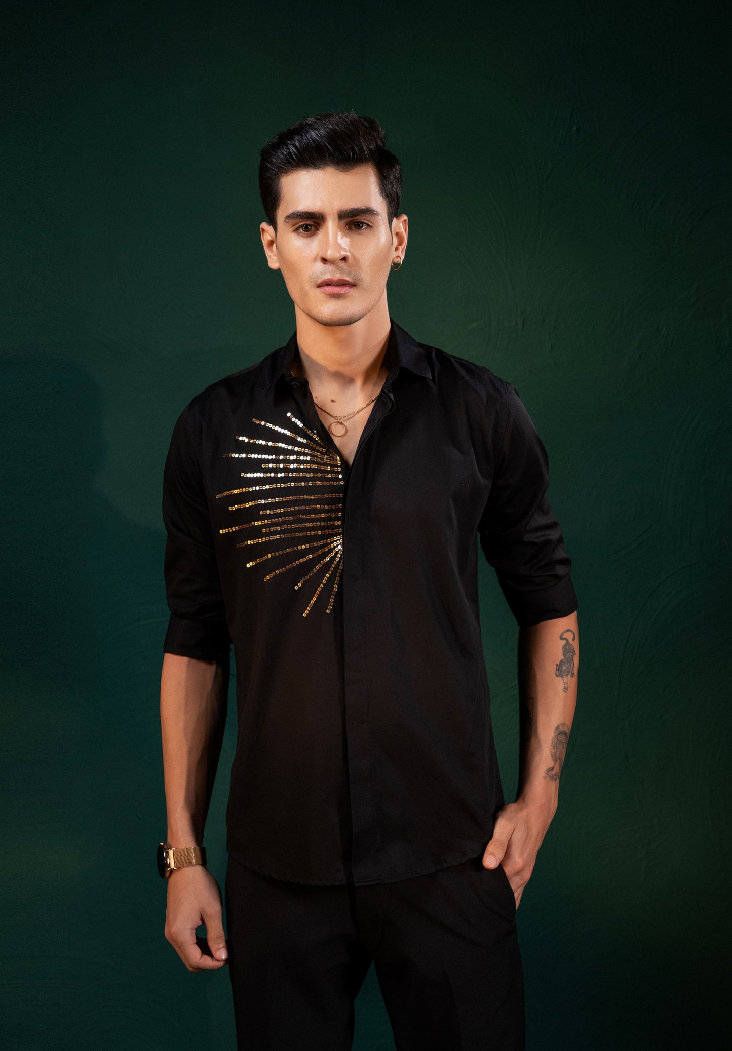 "LINE PATTERN" EMBROIDERED ON A BLACK SHIRT