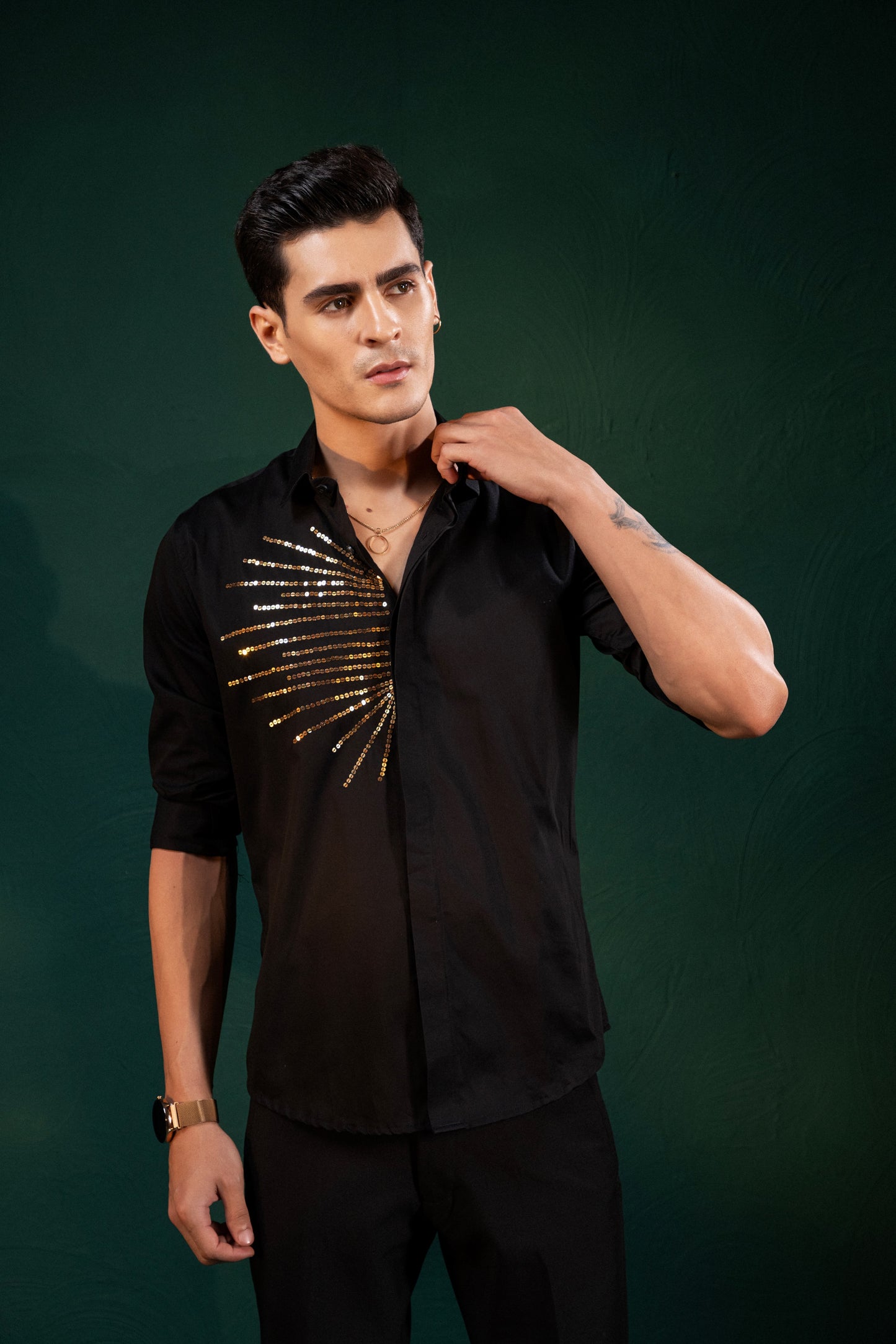 "LINE PATTERN" EMBROIDERED ON A BLACK SHIRT