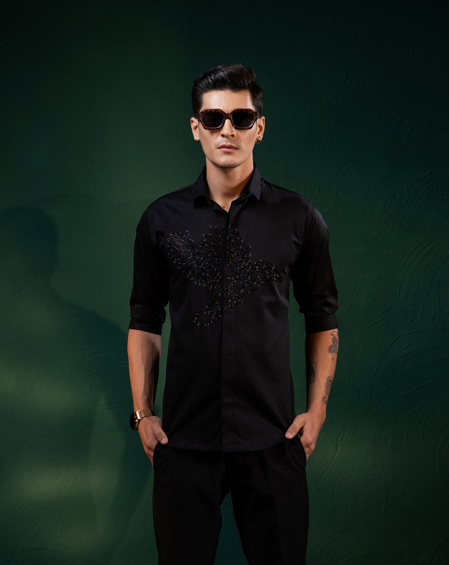 'BLACK EAGLE' PERFECTLY EMBROIDERED SHIRT FOR A PARTY