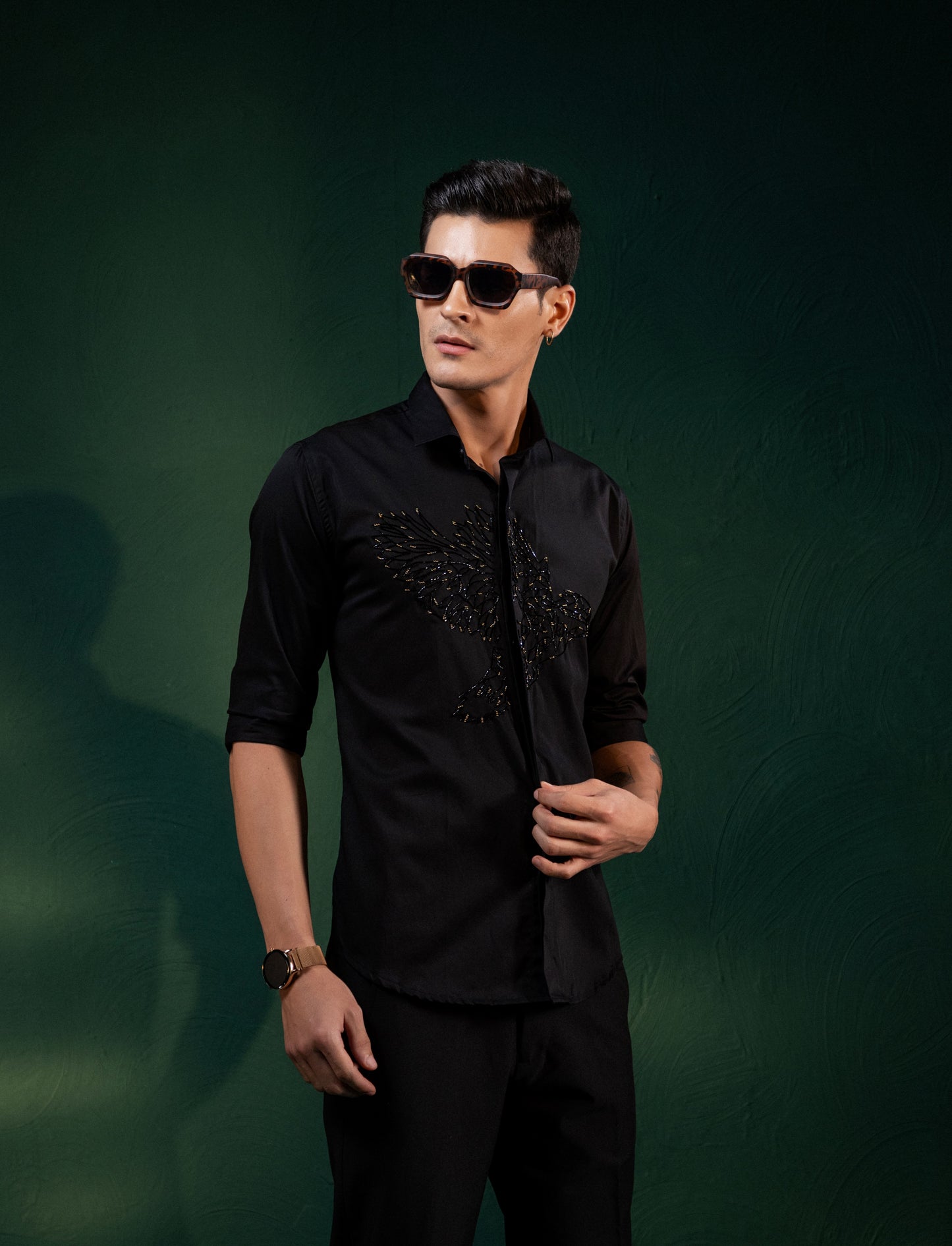 'BLACK EAGLE' PERFECTLY EMBROIDERED SHIRT FOR A PARTY