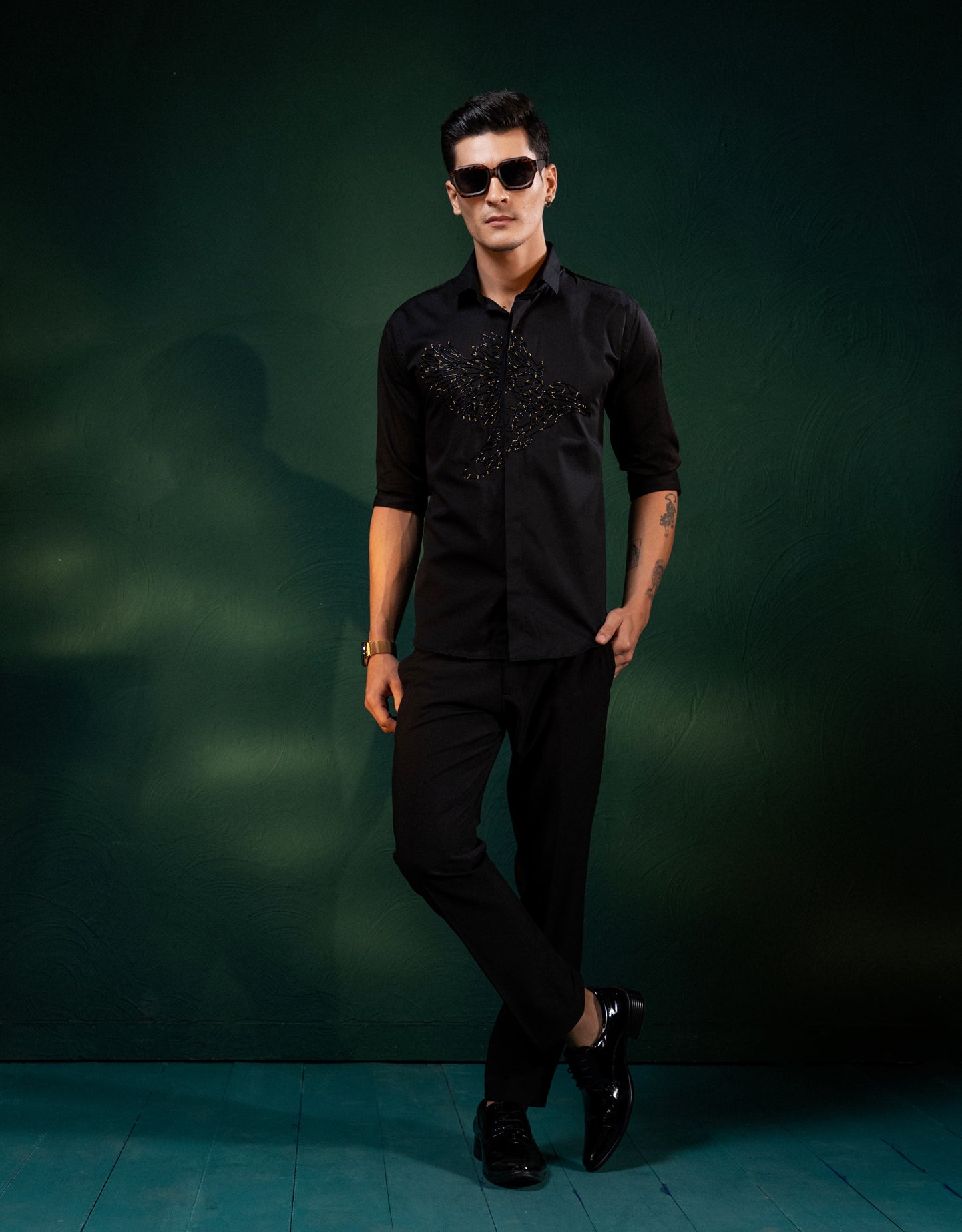 'BLACK EAGLE' PERFECTLY EMBROIDERED SHIRT FOR A PARTY