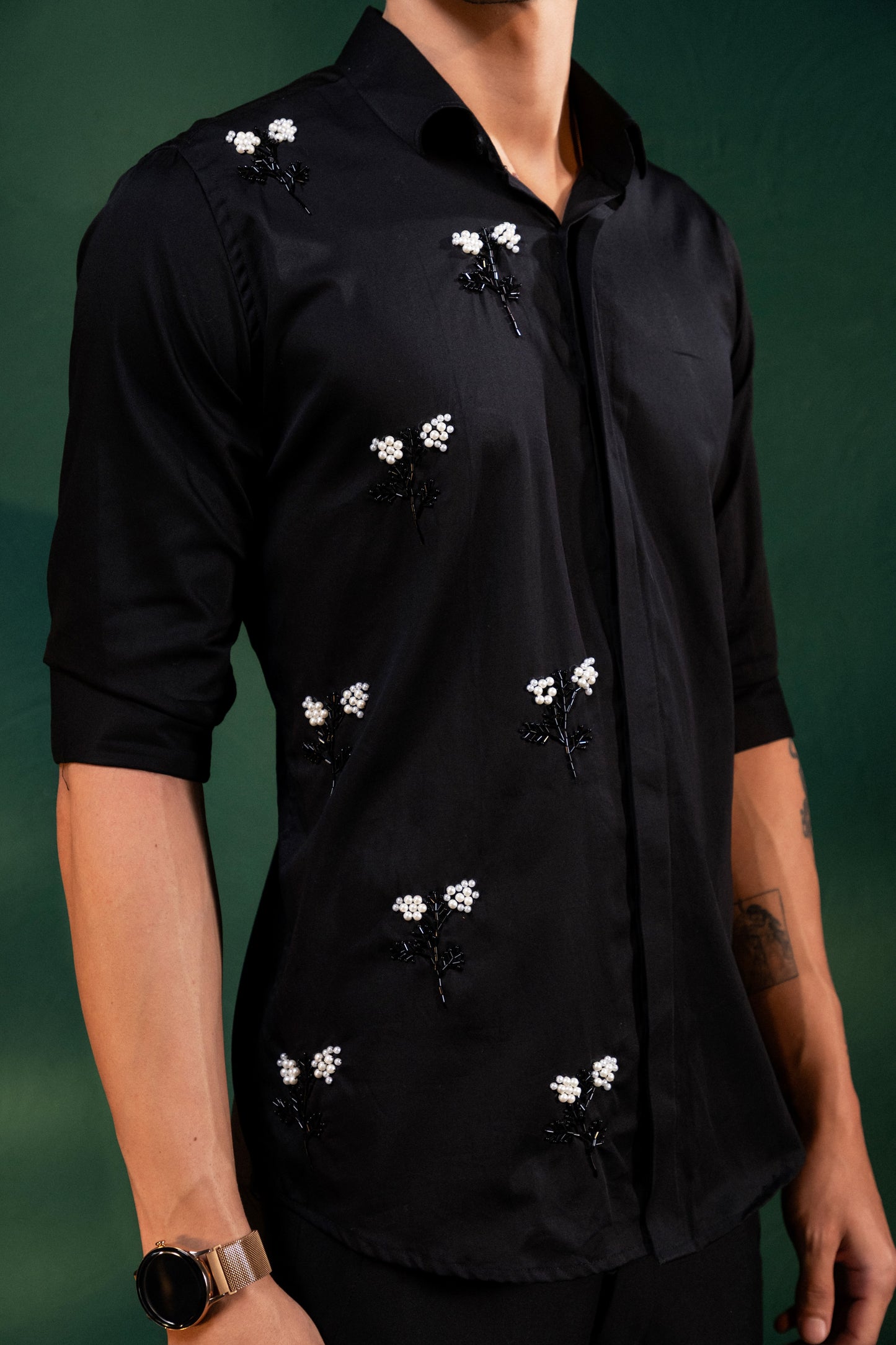 'PEARL FLOWERS' EMBROIDERED ON ONE SIDE