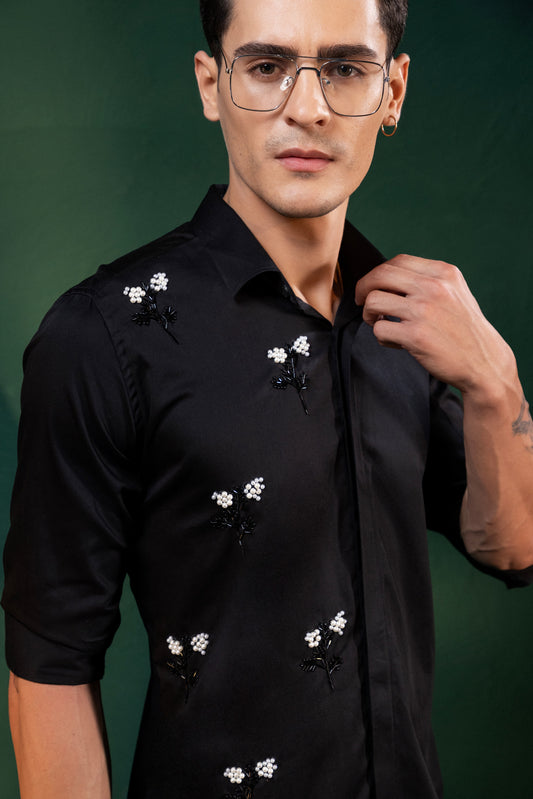 'PEARL FLOWERS' EMBROIDERED ON ONE SIDE