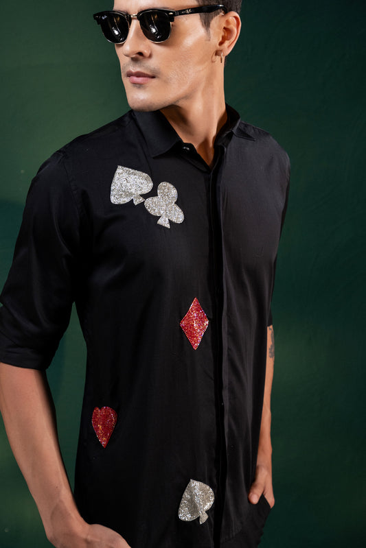 "CARD CLUBS" EMBROIDERED ON A SHIRT FOR POKER NIGHT