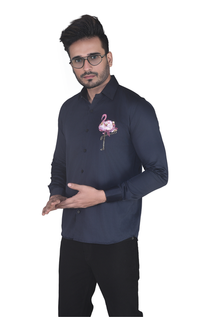 FLAMINGO EMBROIDERED IN NAVY BLUE