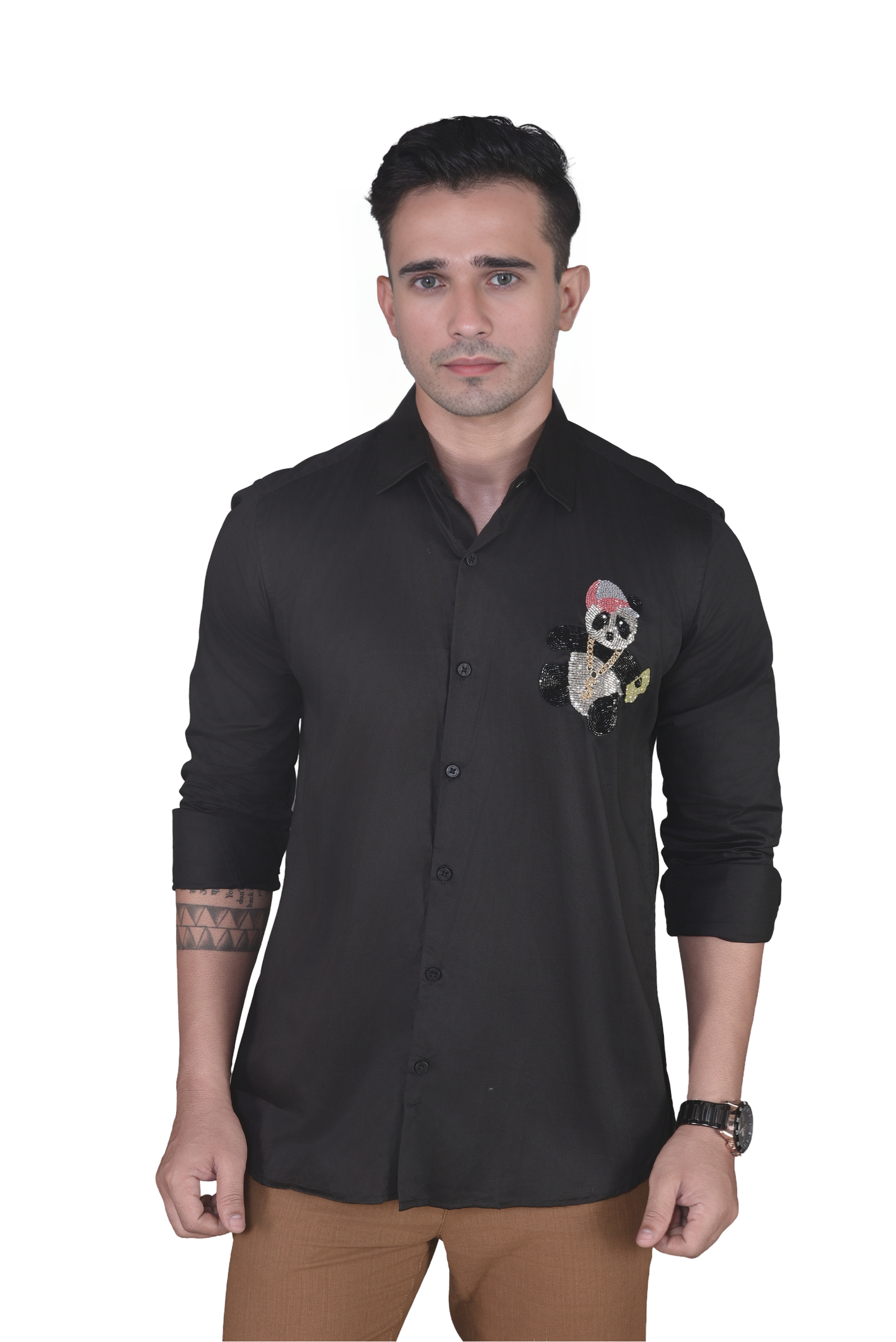 HAND MADE EMBROIDERY PANDA DESIGNED IN BLACK