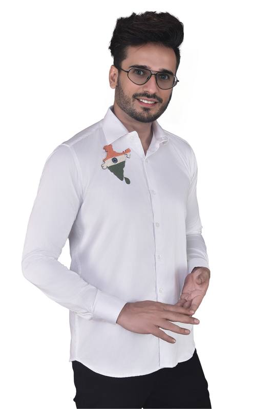 INDIA EMBROIDERED ON A WHITE SHIRT