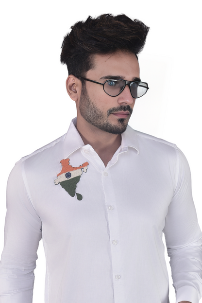 INDIA EMBROIDERED ON A WHITE SHIRT