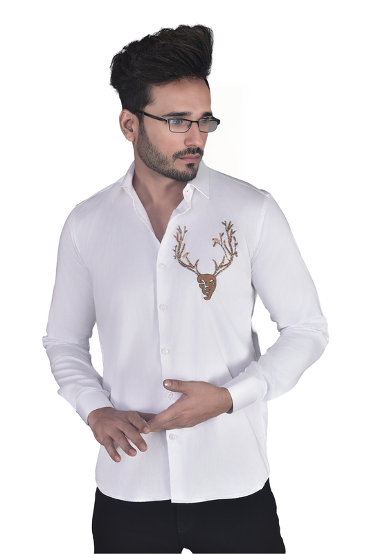 REINDEER EMBROIDERED ON SHIRT