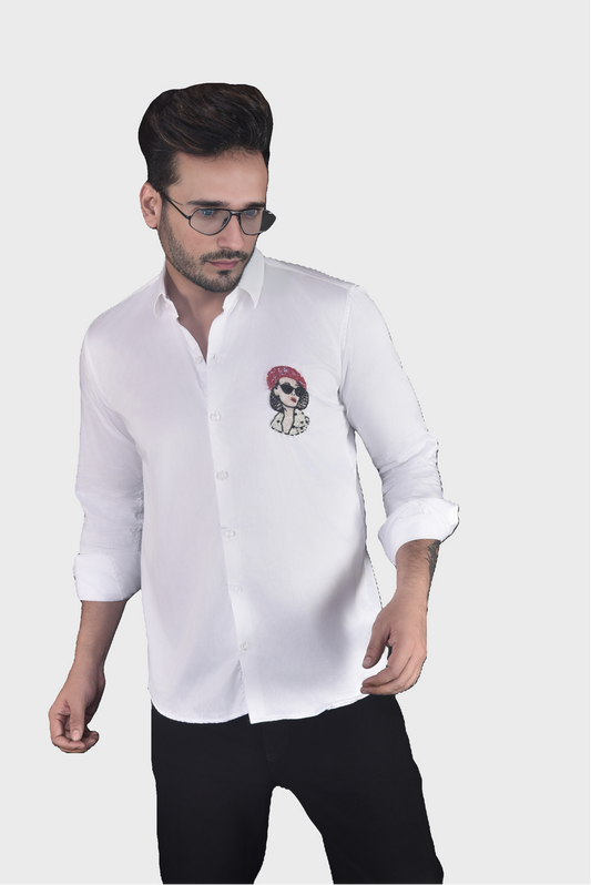 MODERN GIRL SEQUINNED ON A WHITE SHIRT