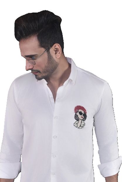 MODERN GIRL SEQUINNED ON A WHITE SHIRT