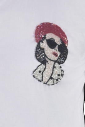 MODERN GIRL SEQUINNED ON A WHITE SHIRT