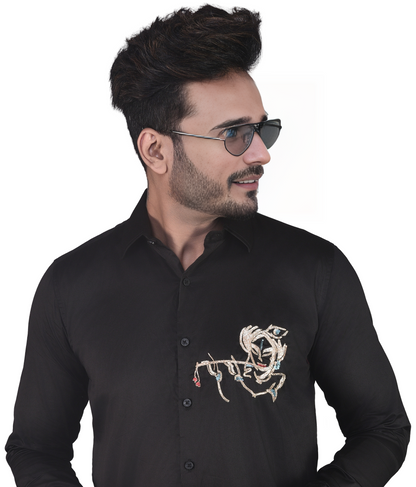 LORD KRISHNA IDOL HAND EMBROIDERED ON A SHIRT