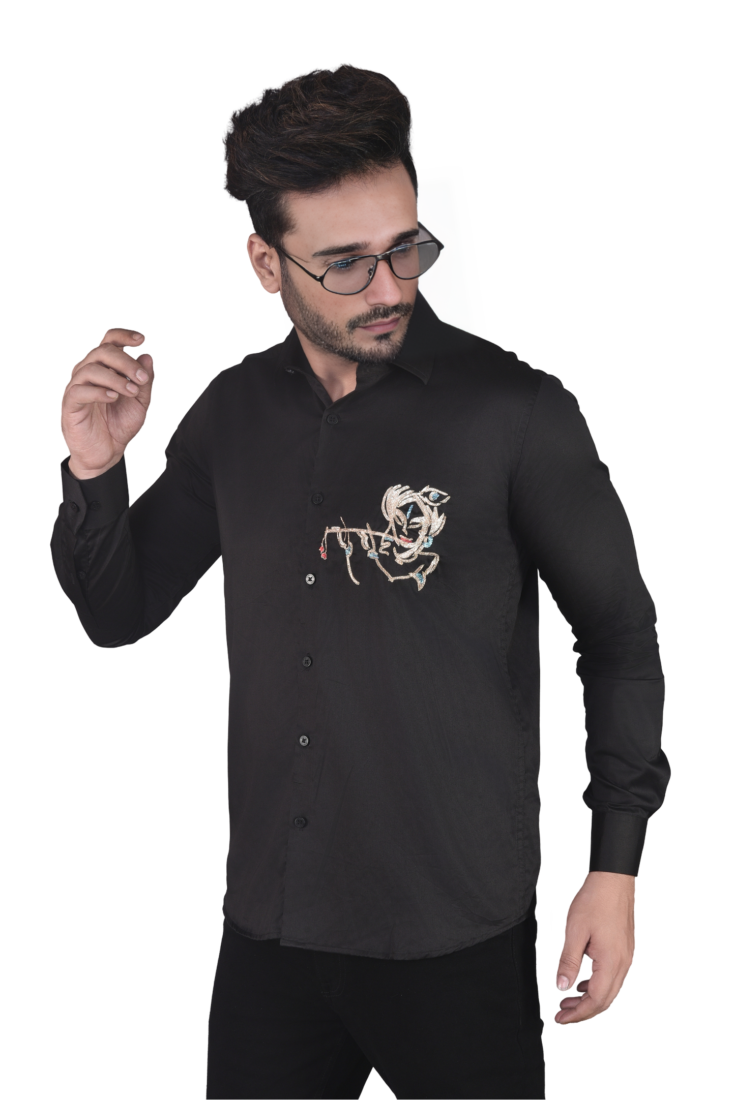 LORD KRISHNA IDOL HAND EMBROIDERED ON A SHIRT
