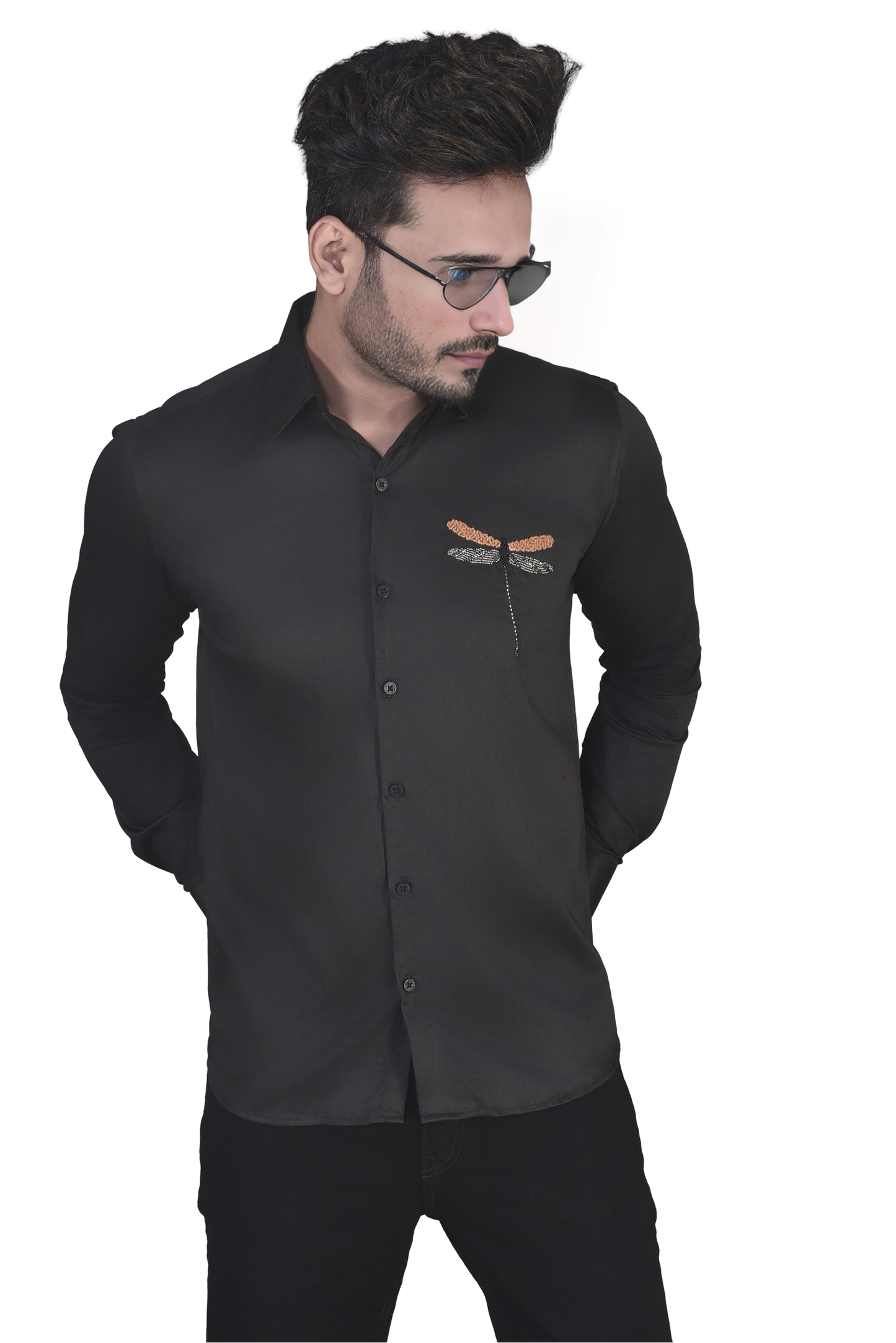 BEAUTIFUL DRAGON FLY HAND EMBROIDERED ON A SHIRT