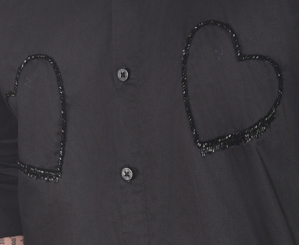 BLACK HEARTS EMBROIDERED ON A BLACK SHIRT
