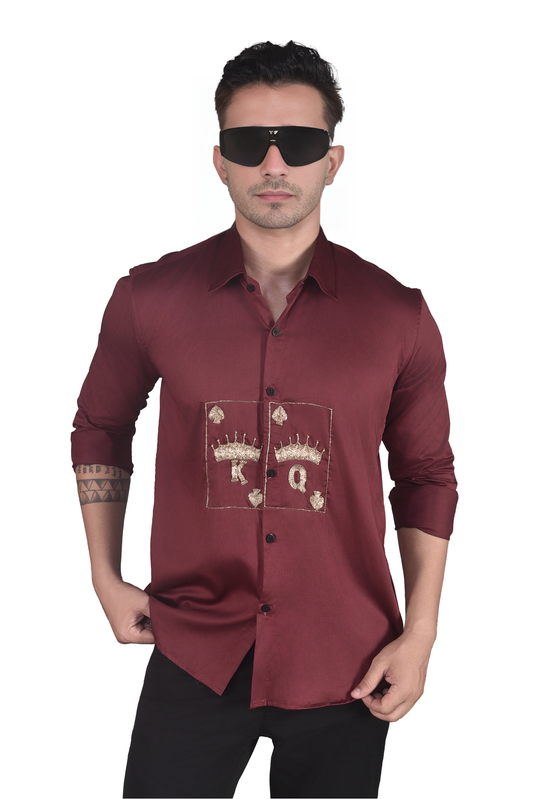 KING AND QUEEN EMBROIDERY IN MAROON