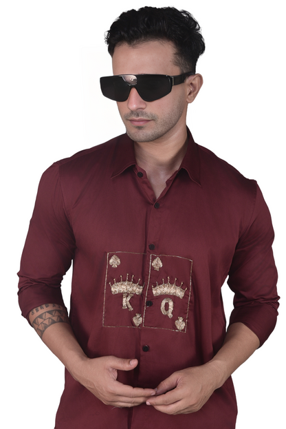 KING AND QUEEN EMBROIDERY IN MAROON