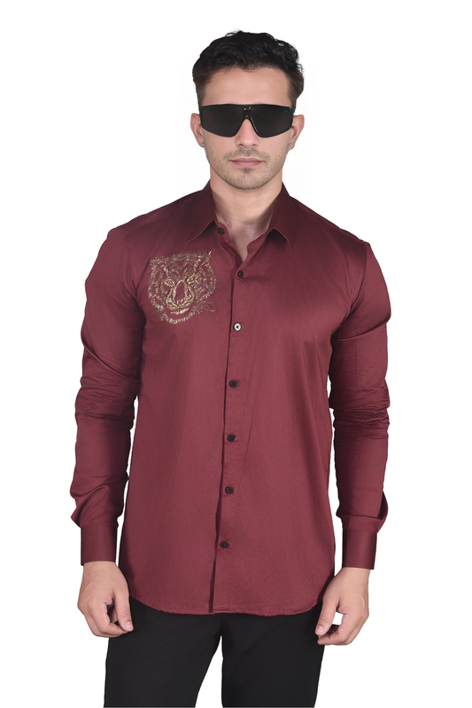 TIGER EMBELLISHED ON A MAROON SHIRT