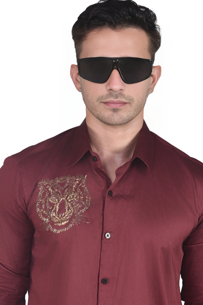 TIGER EMBELLISHED ON A MAROON SHIRT