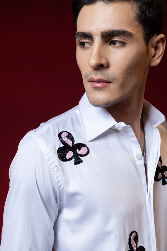 BEAUTHIFUL CLUB LOGO EMBROIDERED ON A WHITE PARTY WEAR SHIRT