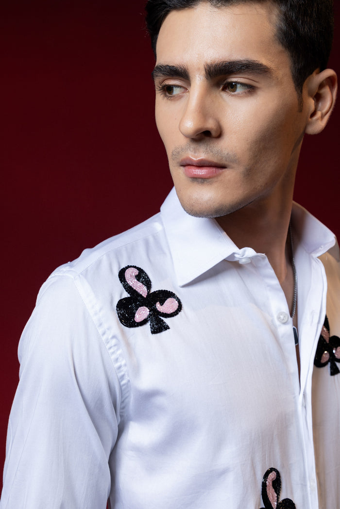 "BEAUTHIFUL CLUB" LOGO EMBROIDERED ON A WHITE PARTY WEAR SHIRT