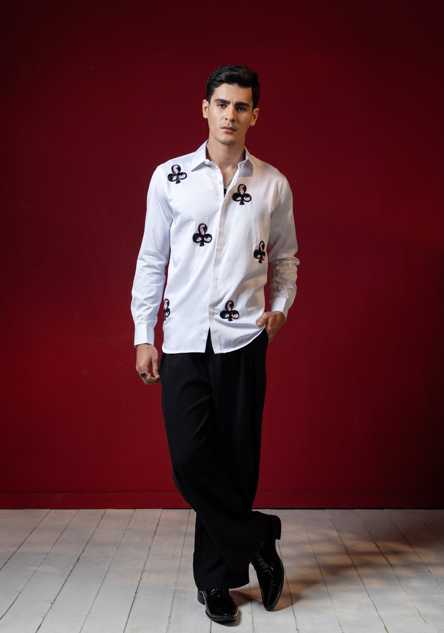 BEAUTHIFUL CLUB LOGO EMBROIDERED ON A WHITE PARTY WEAR SHIRT