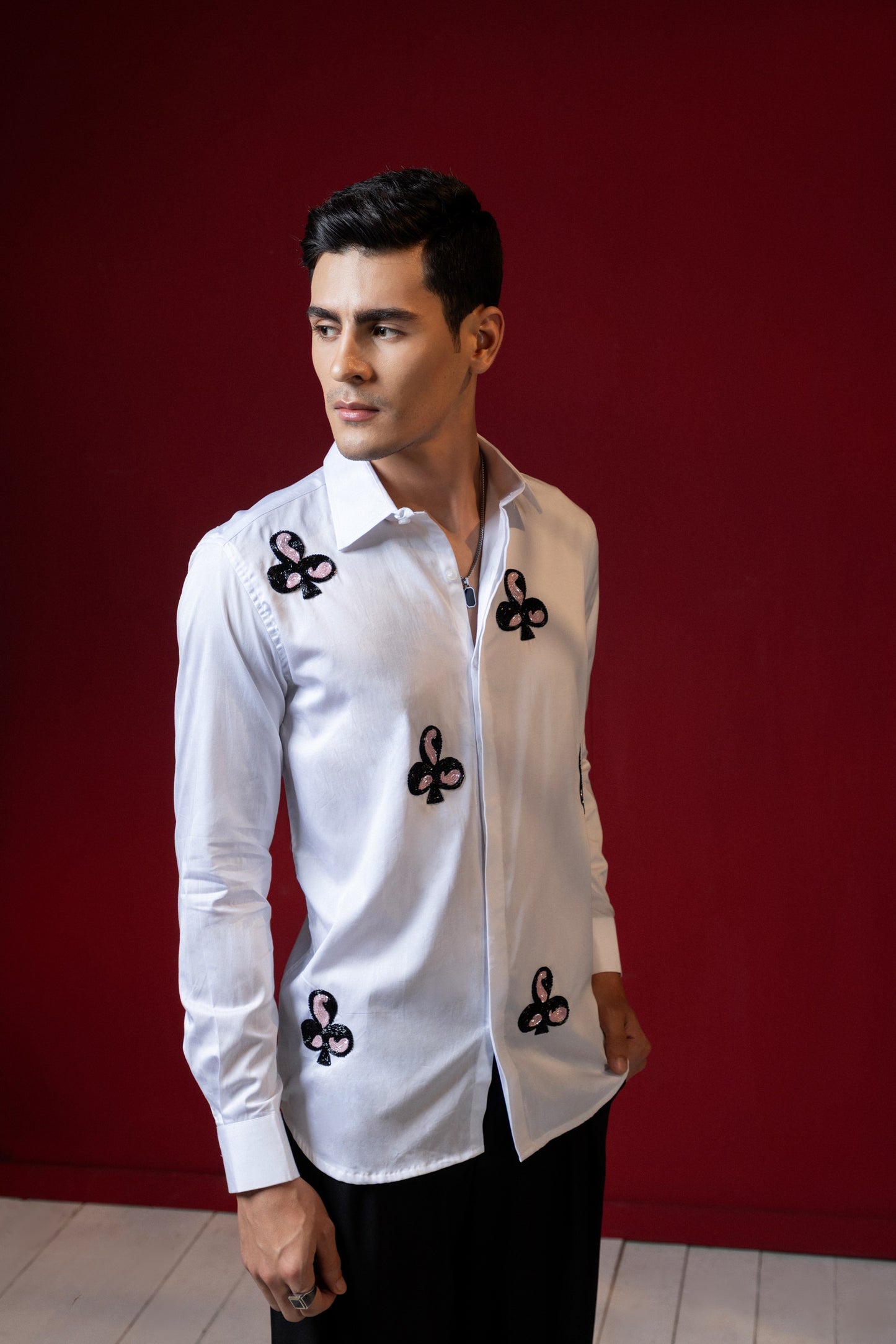BEAUTHIFUL CLUB LOGO EMBROIDERED ON A WHITE PARTY WEAR SHIRT