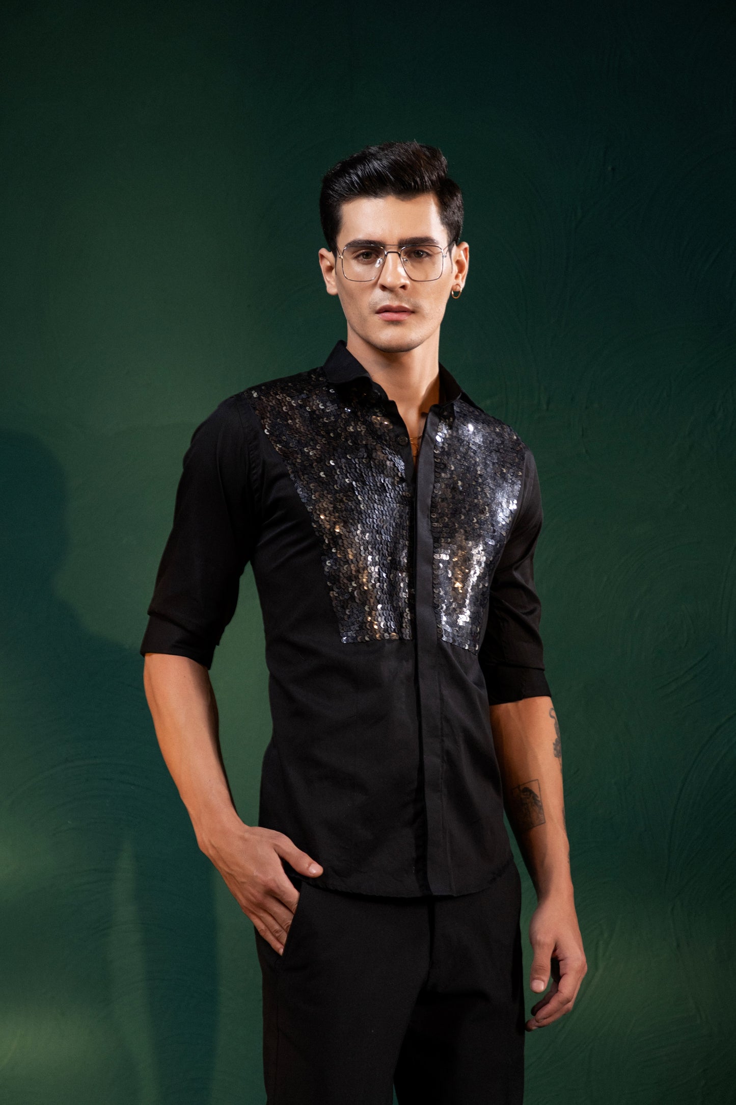 "BLACK SEQUINNED SHIRT"