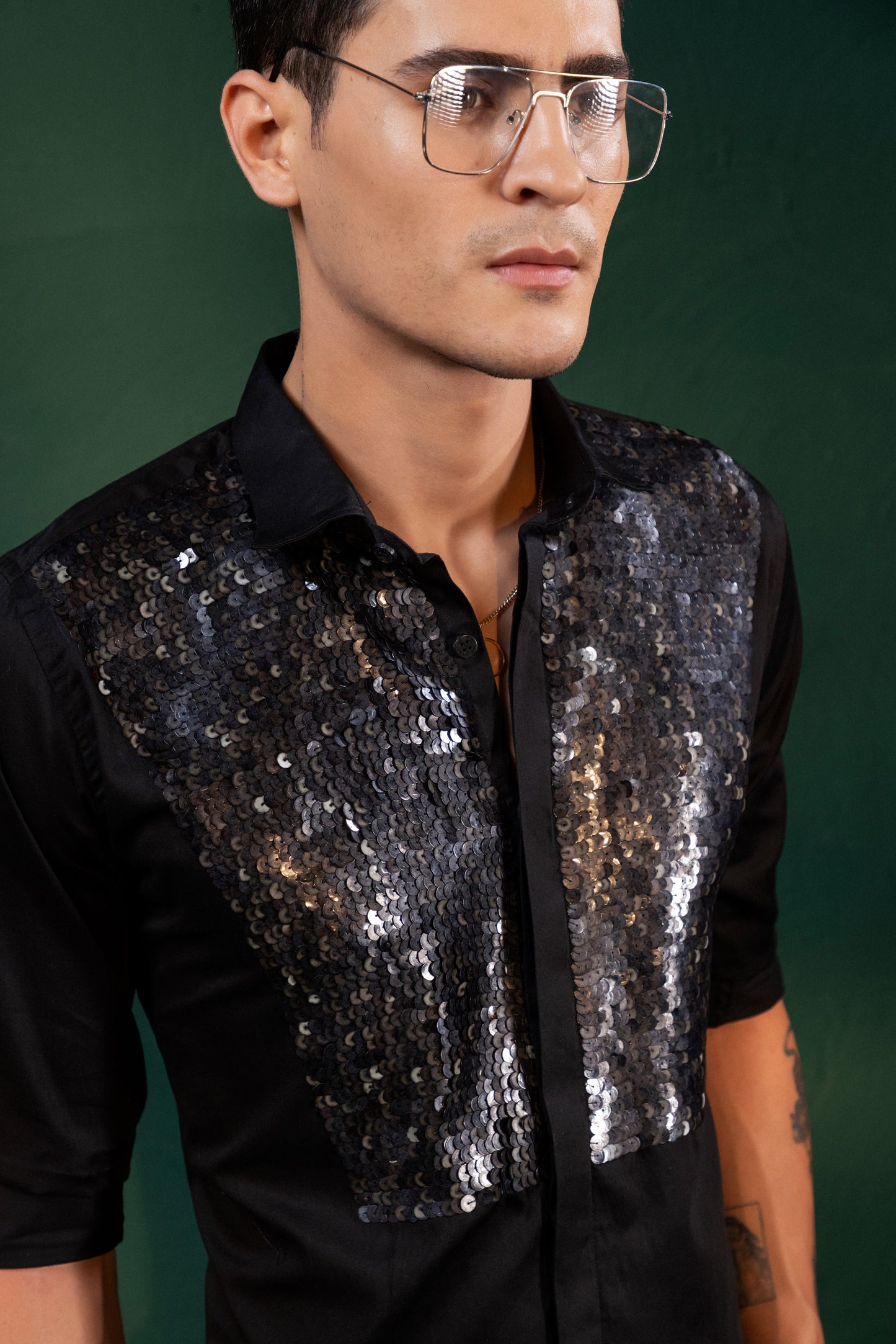 "BLACK SEQUINNED SHIRT"