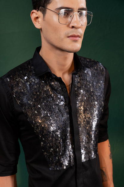 "BLACK SEQUINNED SHIRT"