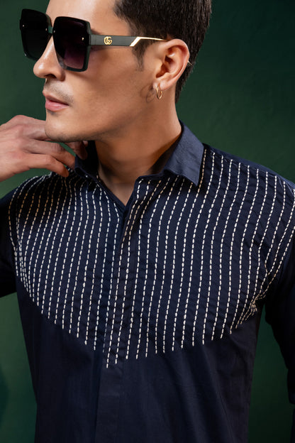 "LINES OF THREAD" EMBROIDERED ON A SHIRT